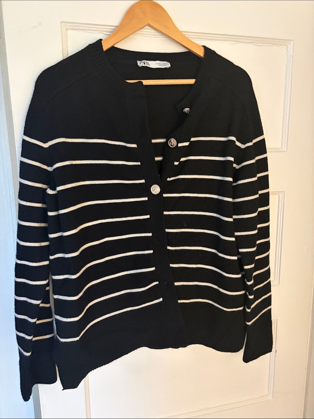Zara Black and White Striped Button-Front Cardigan